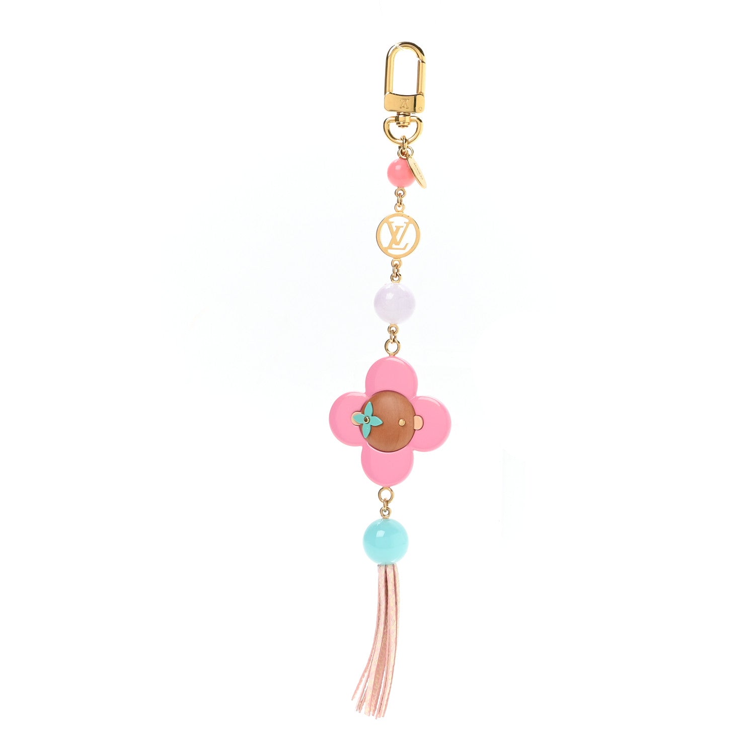 Louis Vuitton Resin Wood Vivienne Bag Charm Fuchsia Ecru White Caramel 1 of 4