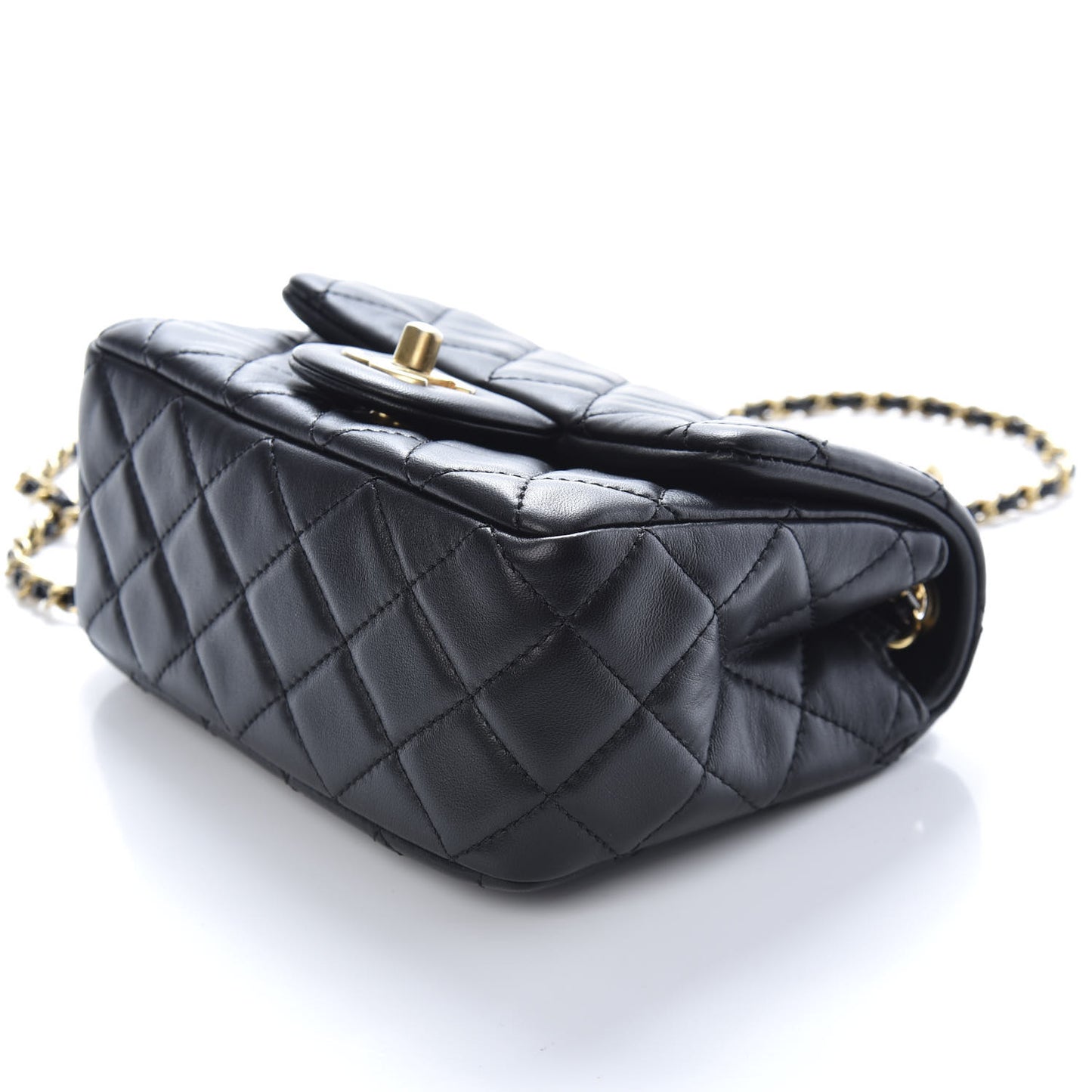 Lambskin Quilted Mini Pearl Crush Flap Black