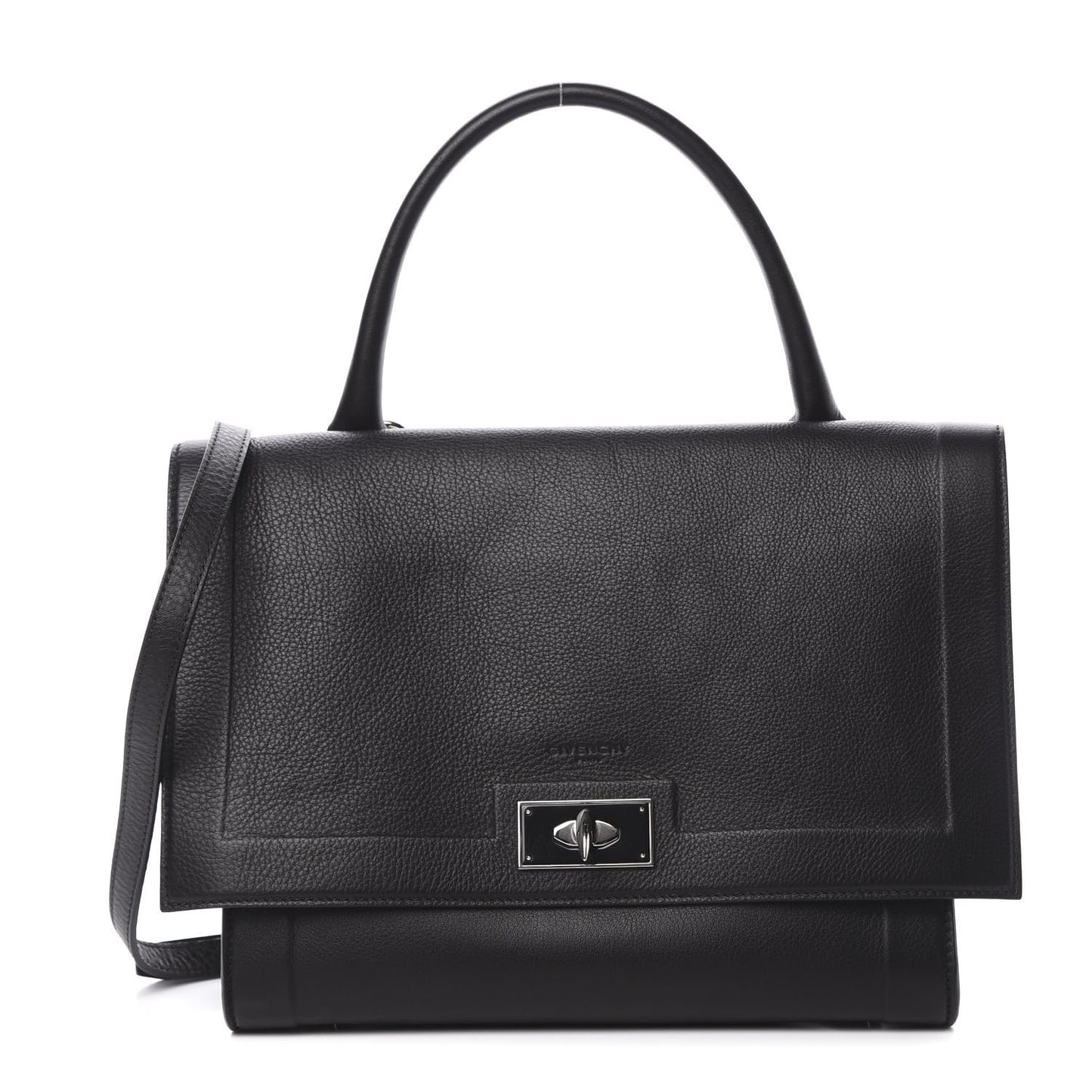 Grained Calfskin Small Shark Lock Satchel Black