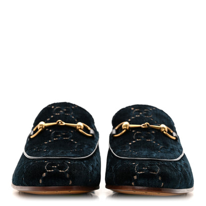 Gucci Velvet GG Monogram Horsebit Mens Jordaan Loafers 10.5 Blue Beige 3 of 9