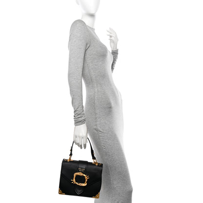 Prada City Calf Saffiano Animalier Top Handle Bag Black 2 of 11