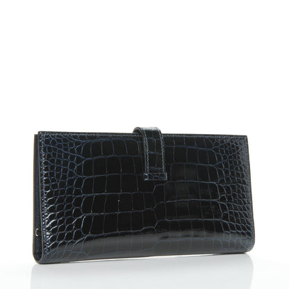 Hermes Shiny Alligator Bearn Wallet Bleu Marine 3 of 9