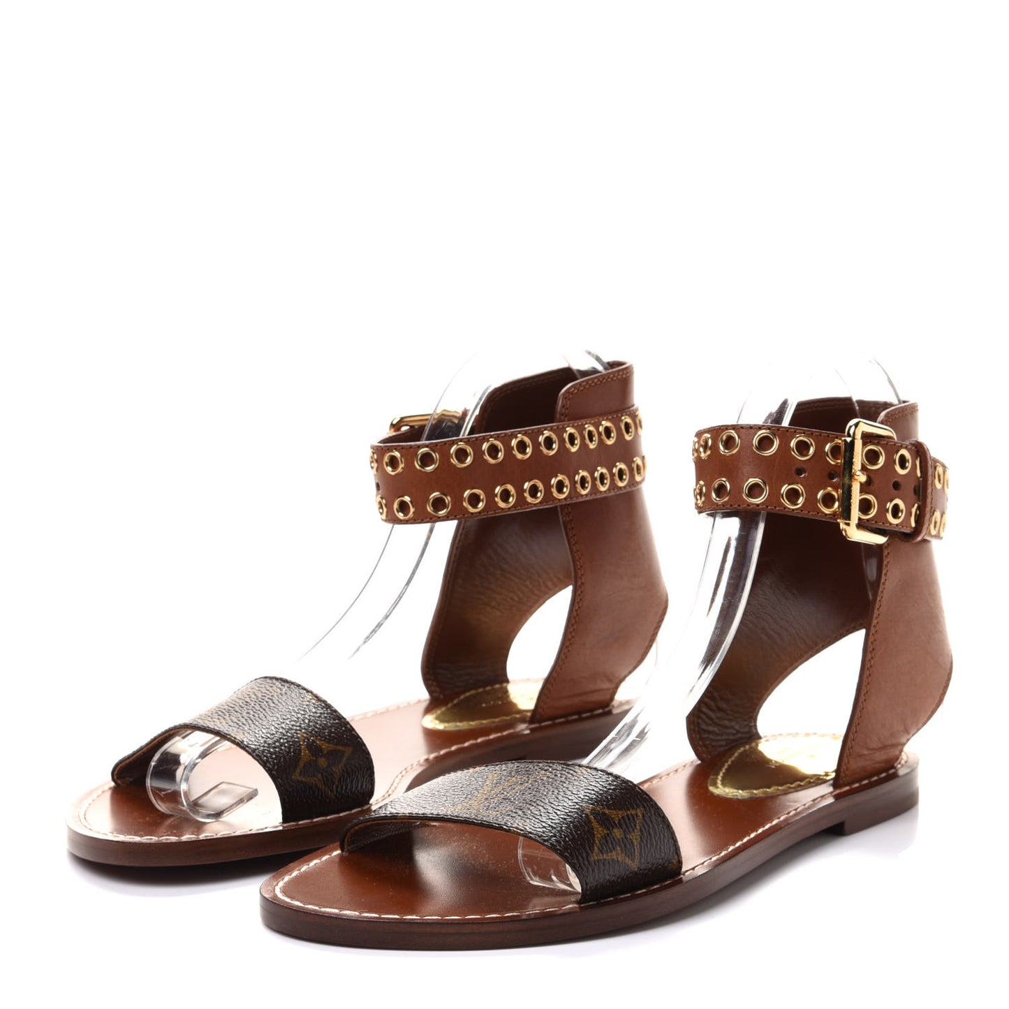 Calfskin Monogram Passenger Flat Sandals 36.5 Cognac