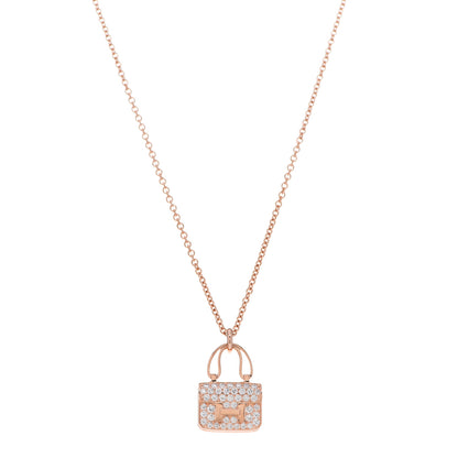 Hermes 18K Rose Gold Diamond Constance Amulettes Pendant Necklace 1 of 6