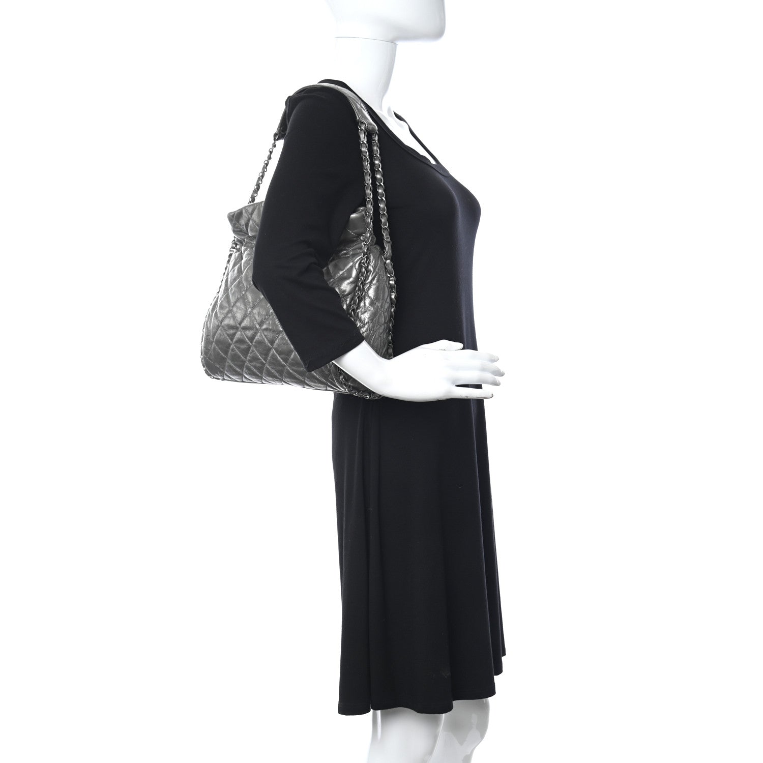 Chanel Metallic Aged Calfskin Quilted Medium Chain Me Hobo Grey 2 of 10