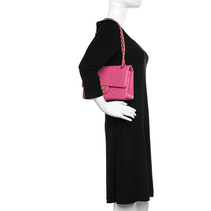 Chanel Lambskin Chevron Quilted Medium Double Flap Pink 2 of 10