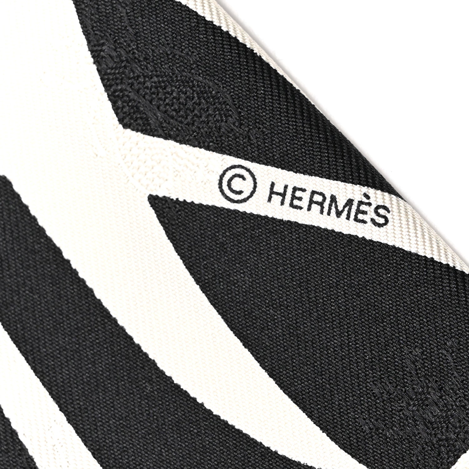 Hermes Silk Calfskin Bouquet Final Fringed Twilly Creme Black 4 of 4