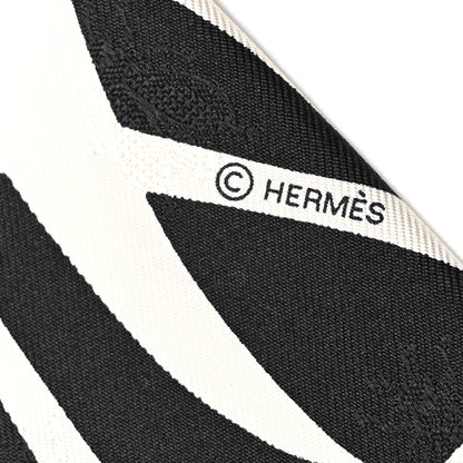 Hermes Silk Calfskin Bouquet Final Fringed Twilly Creme Black 4 of 4