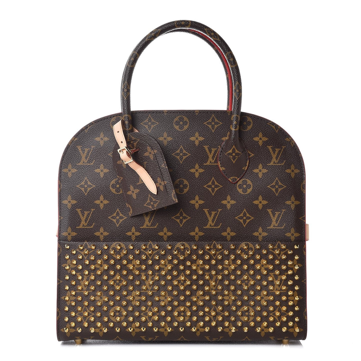 Monogram Calf Hair Spikes Iconoclasts Christian Louboutin Tote Red