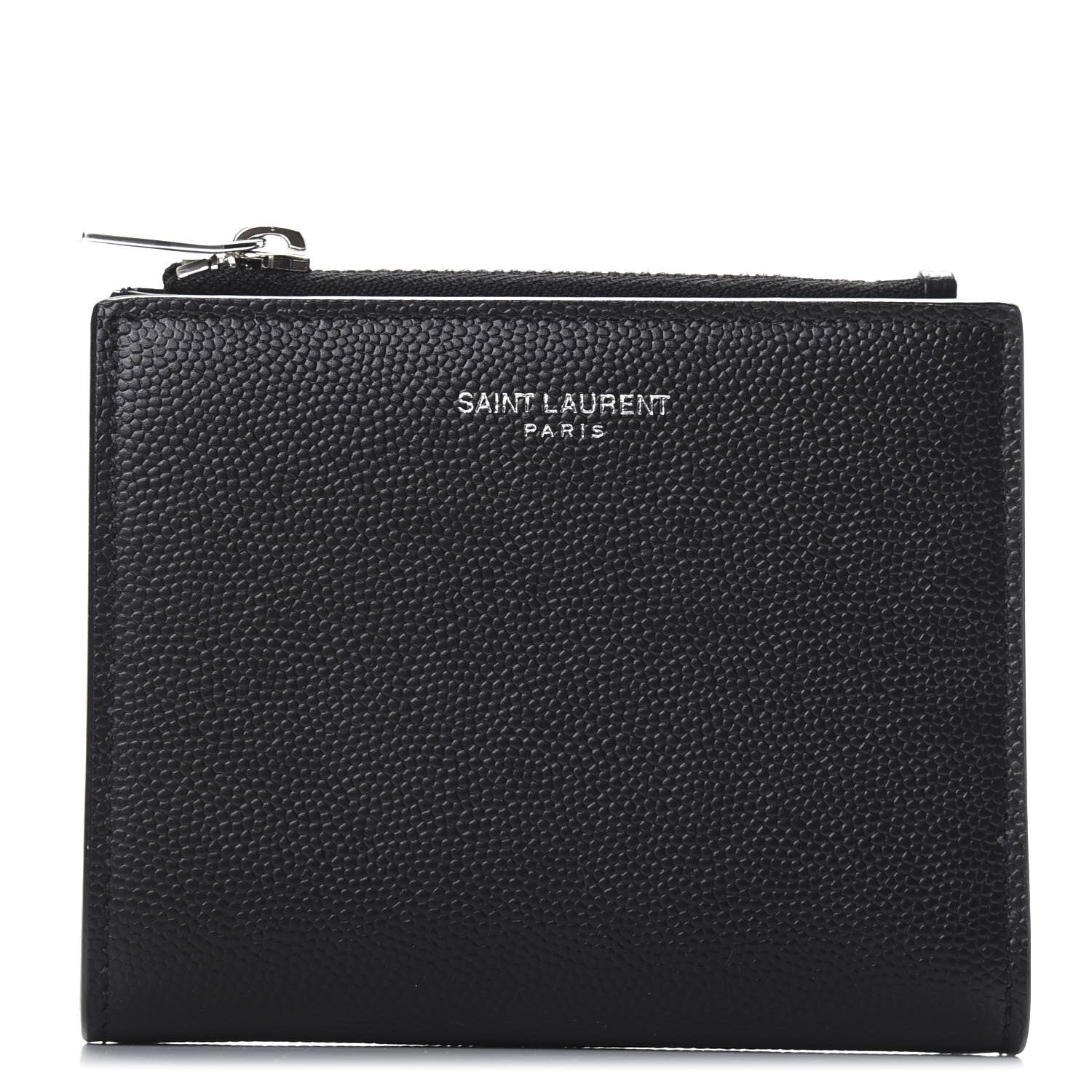 Saint Laurent Grain De Poudre Zippered Card Holder Black 1 of 7