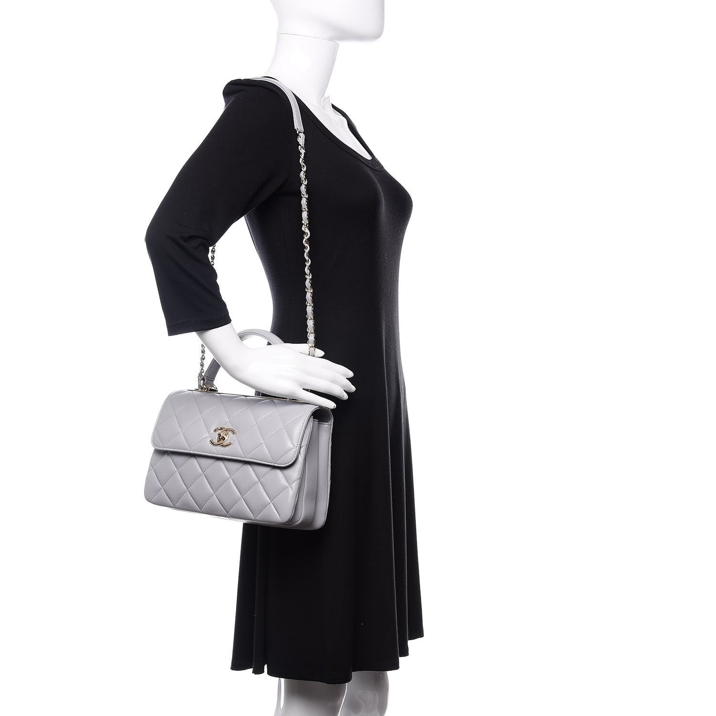 Lambskin Quilted Small Trendy CC Flap Dual Handle Bag Grey