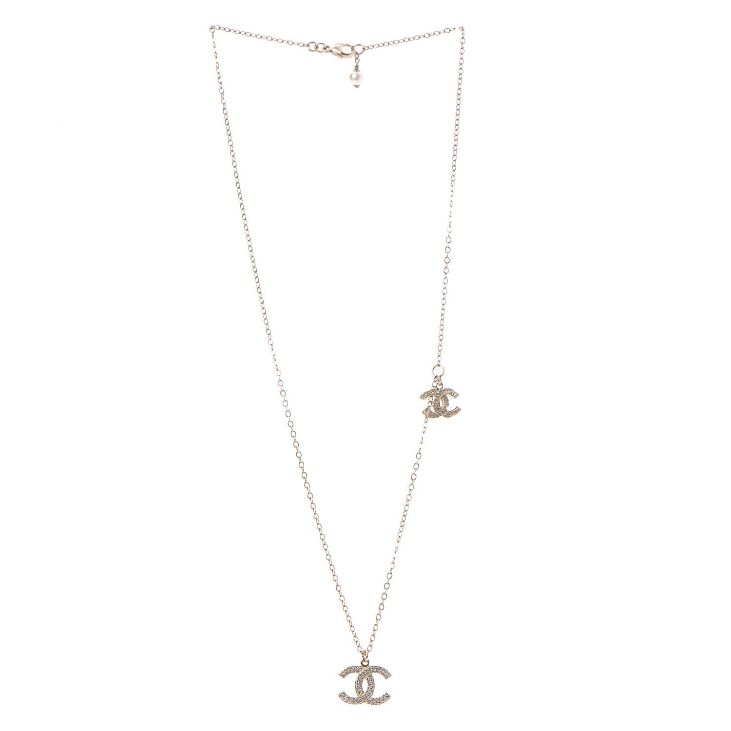 Chanel Crystal Pearl CC Lariat Necklace Gold 3 of 7