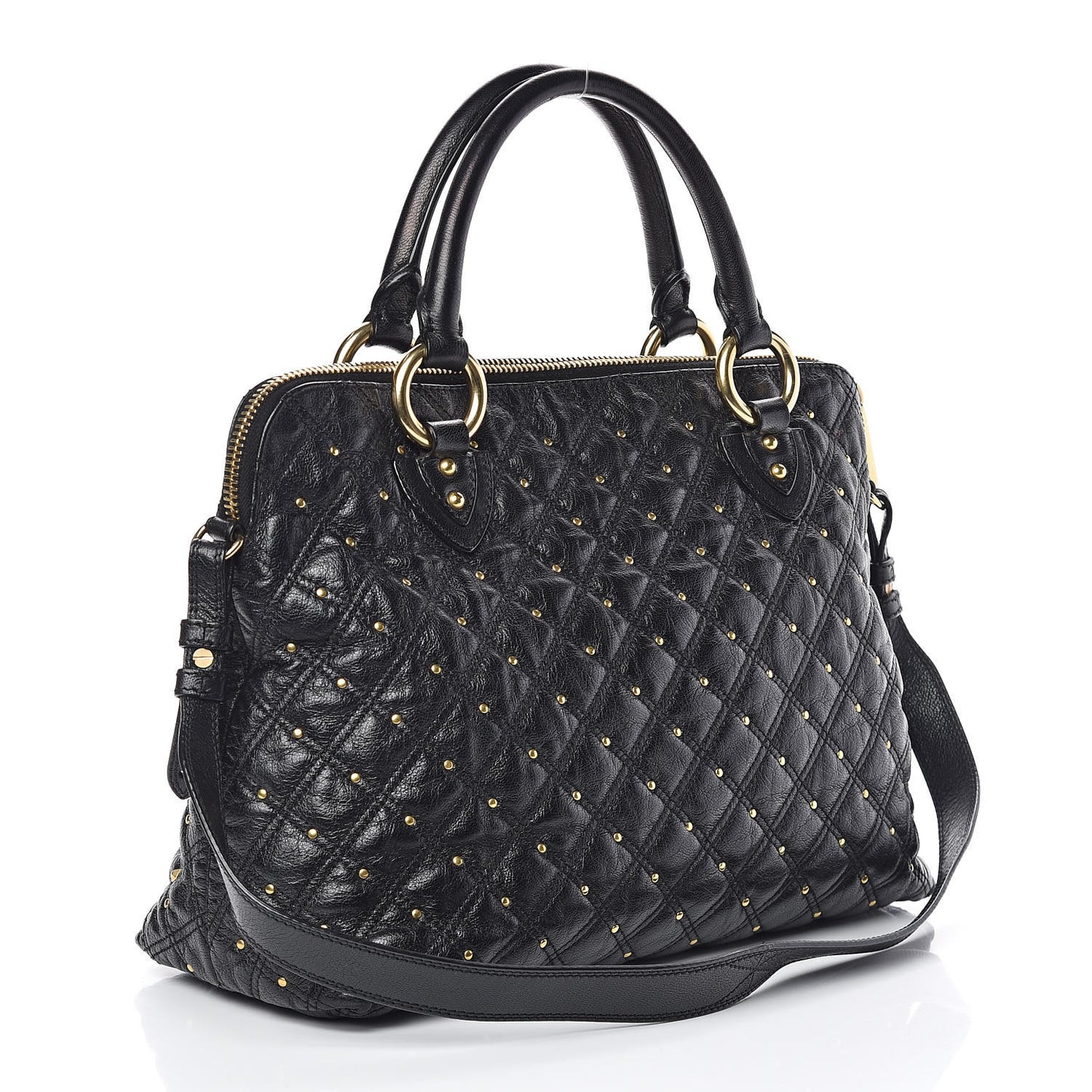 Calfskin Quilted Stardust Rio Satchel Tote Bag Black