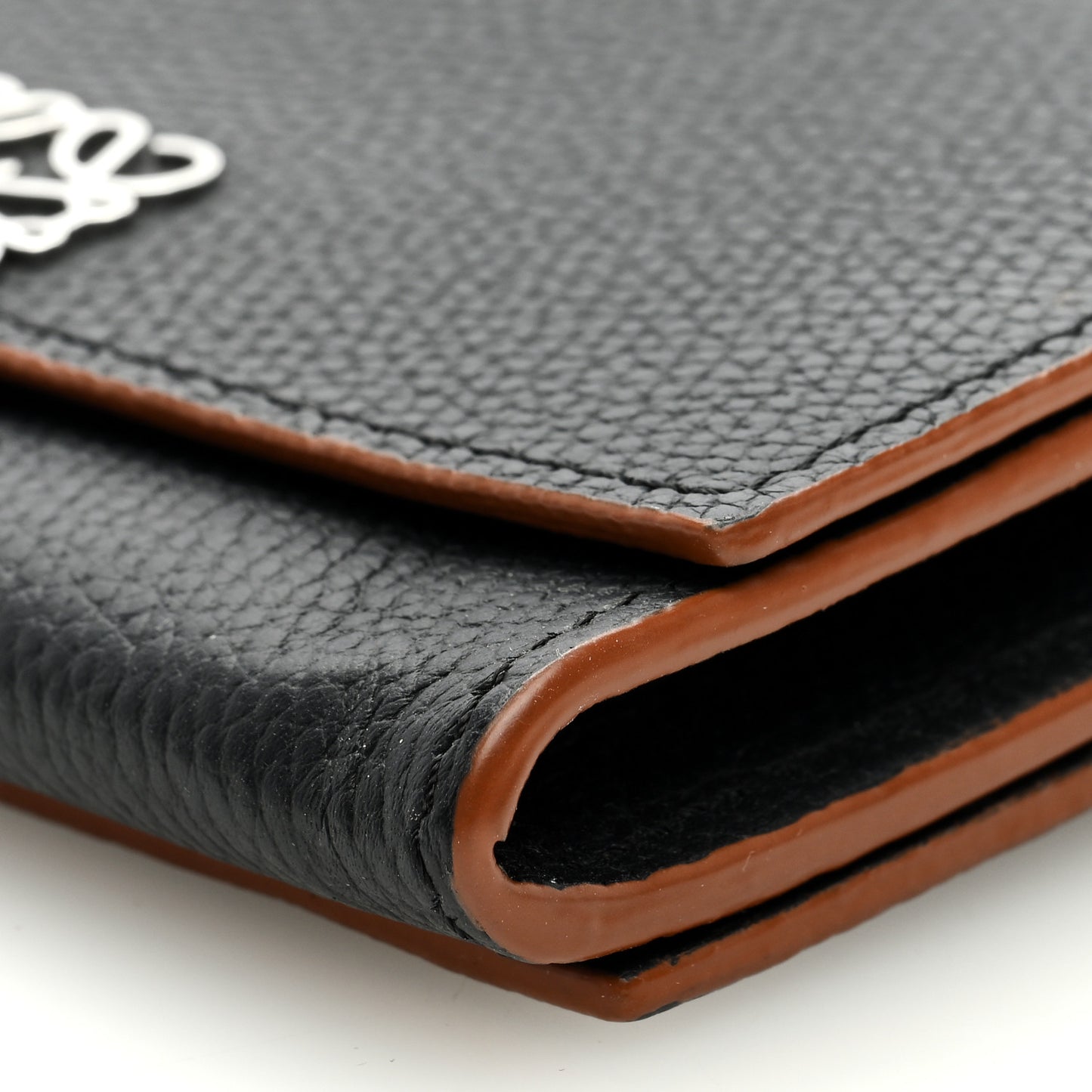Grained Calfskin Anagram Small Wallet on Chain Black