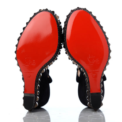 Christian Louboutin Calfskin Suede Cataclou 140 Wedge Sandals 37 Black Dark Gun 5 of 14