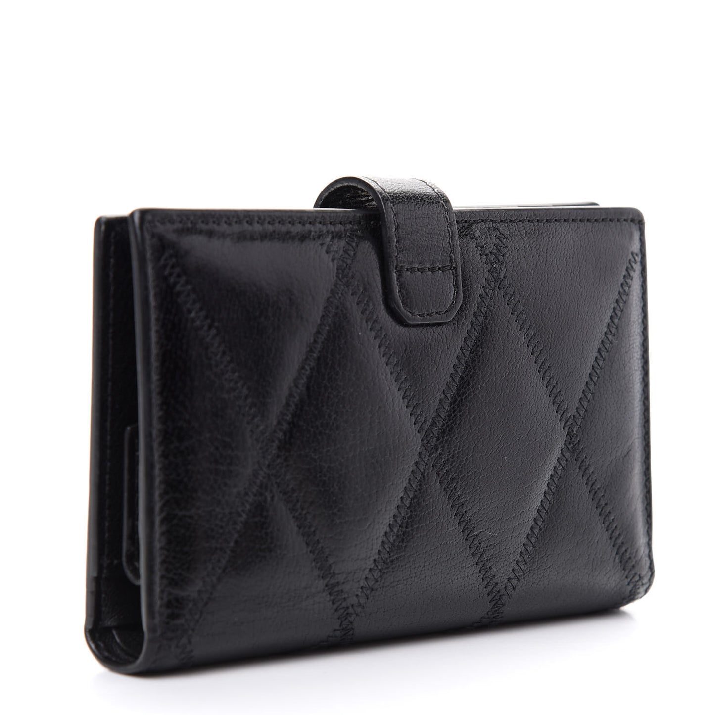 Goatskin Diamond Quilted GV3 Medium Wallet Black