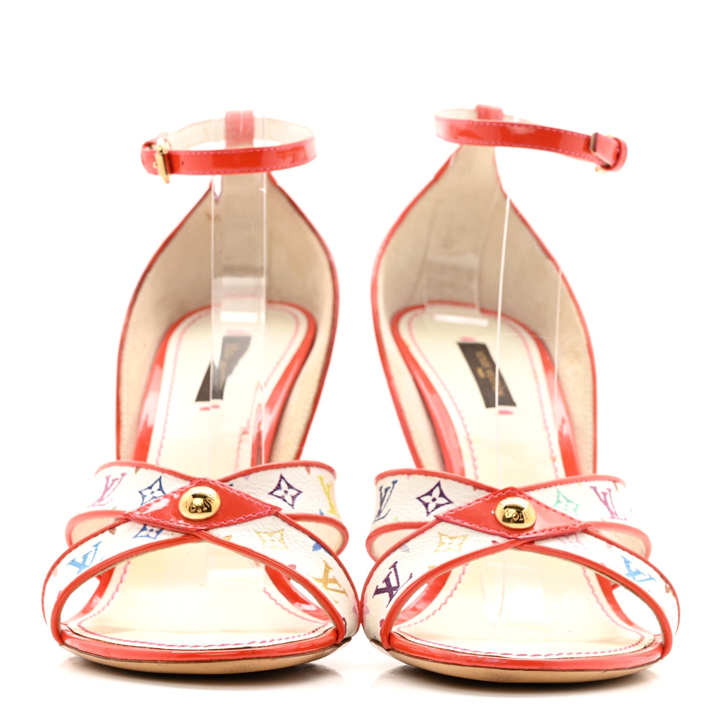 Monogram Multicolor Wedge Sandals 39 White Pink