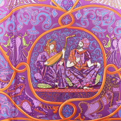 Hermes Silk La Charmante Aux Animux Scarf 90 Violet Orange Bleu 2 of 4