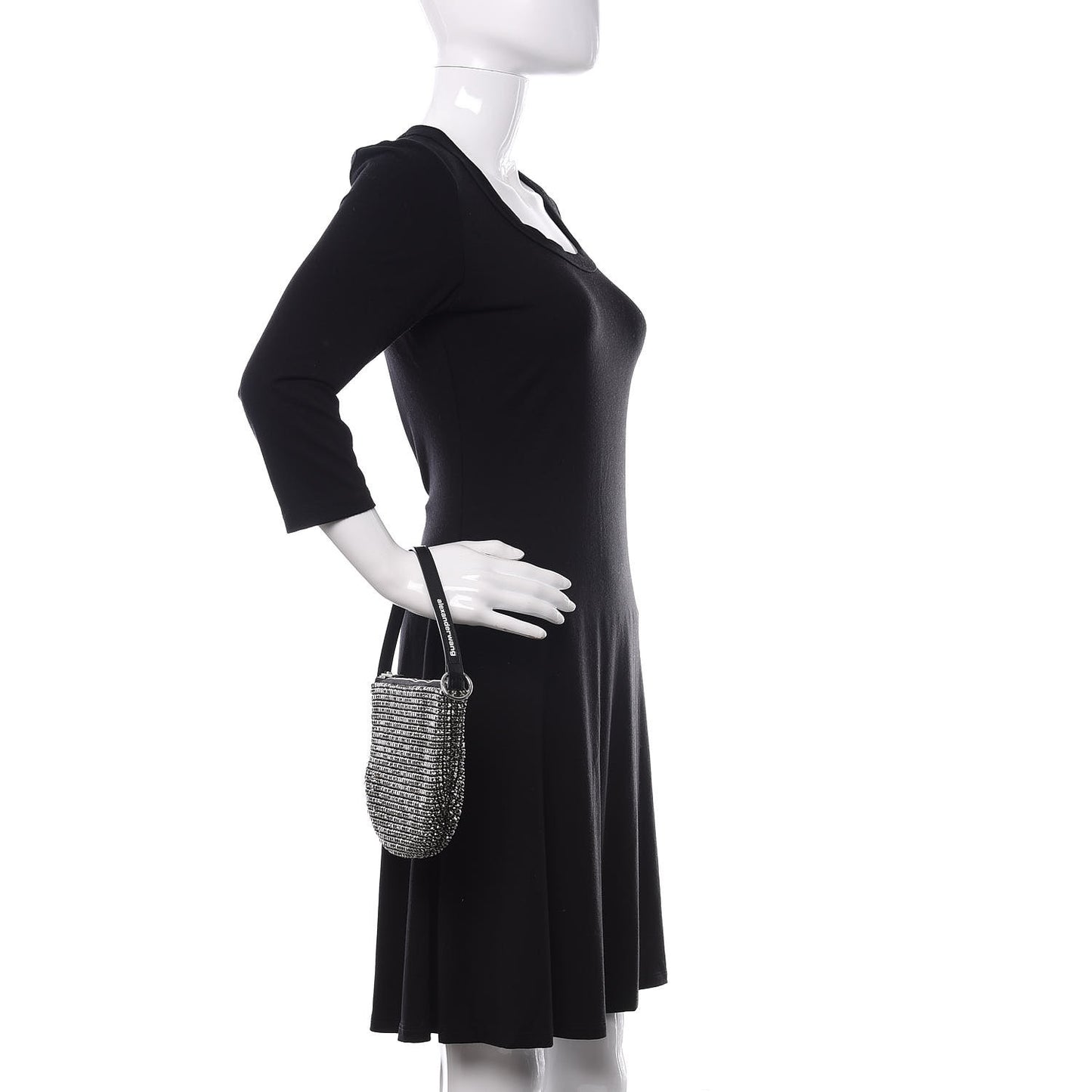 Mesh Crystal Wanglock Fortune Cookie Bag Black