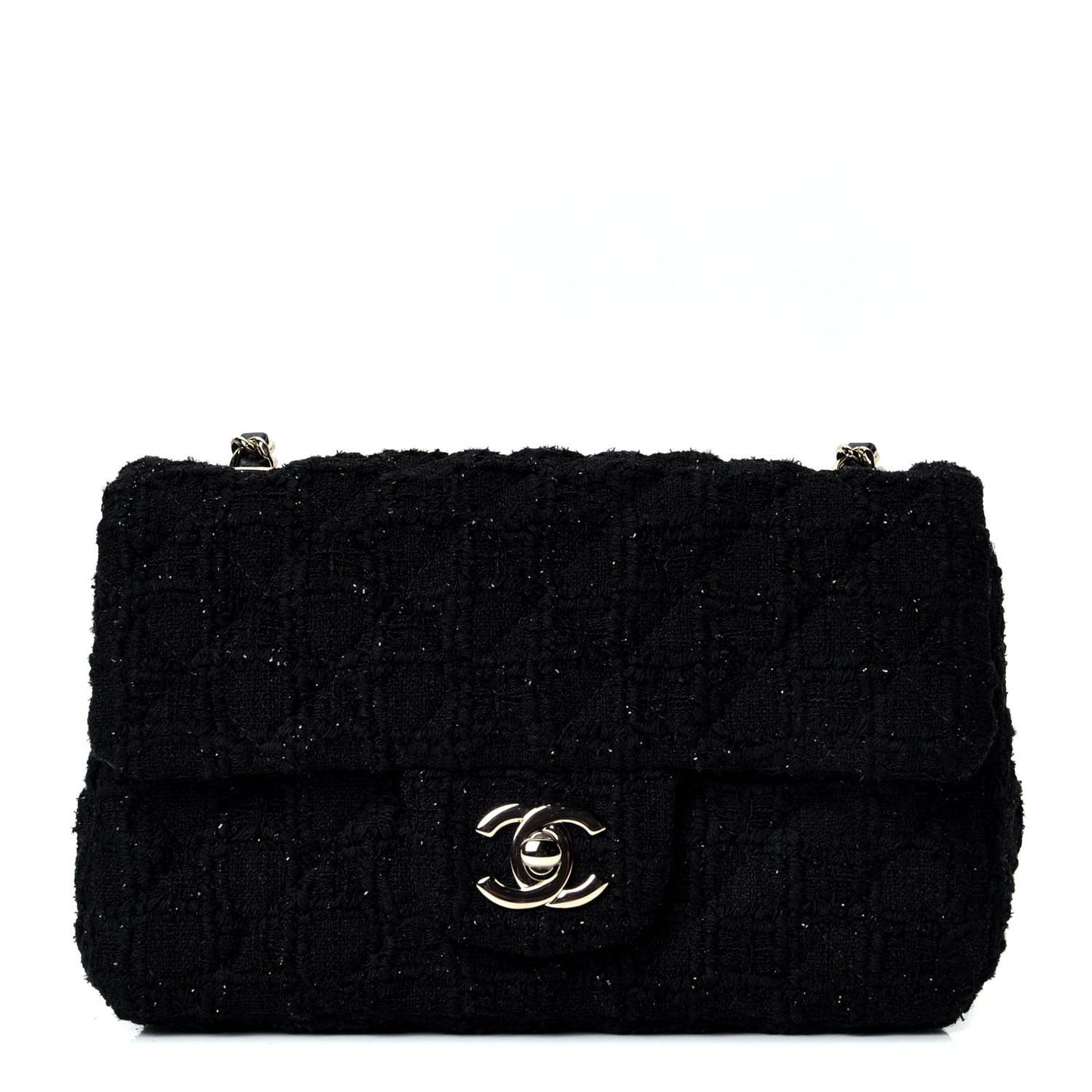Tweed Quilted Mini Rectangular Flap Black