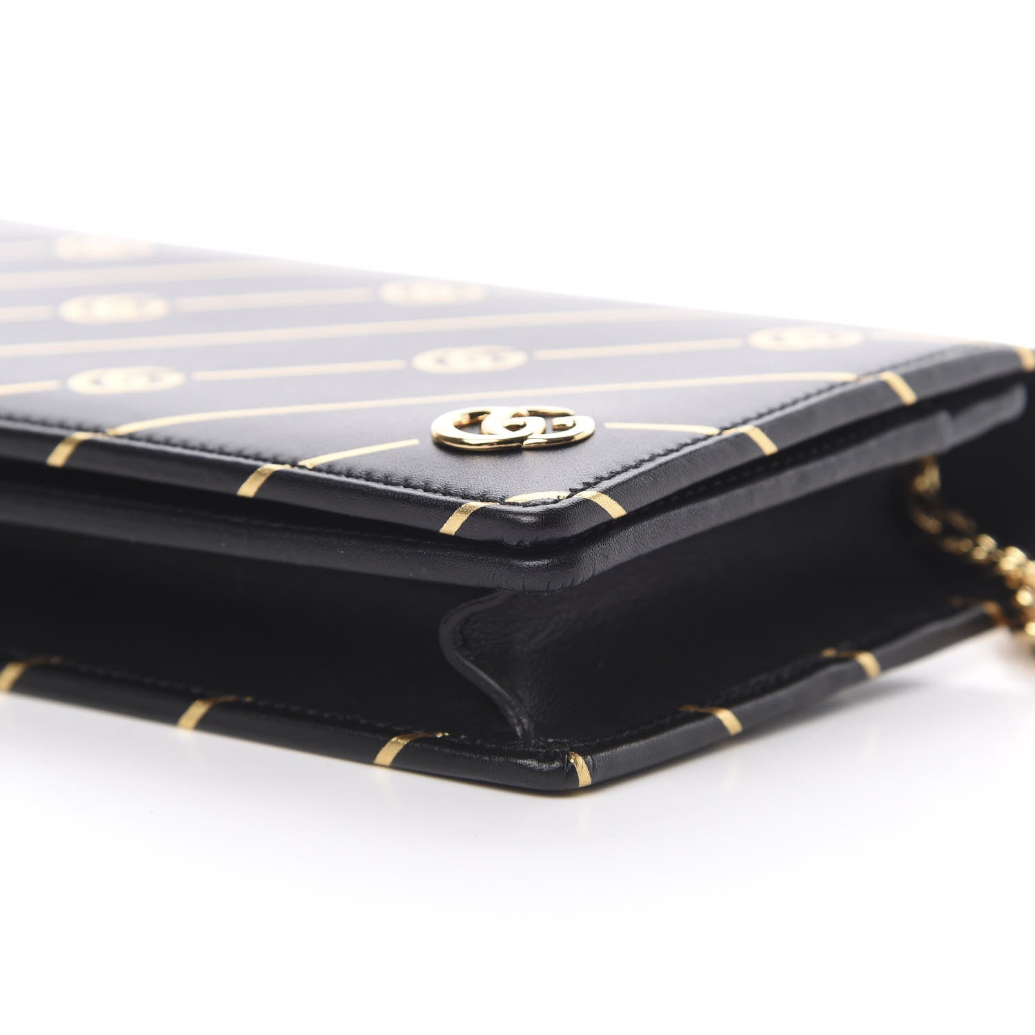 Gucci Calfskin Diagonal GG Mini Chain Wallet Black Gold 9 of 11