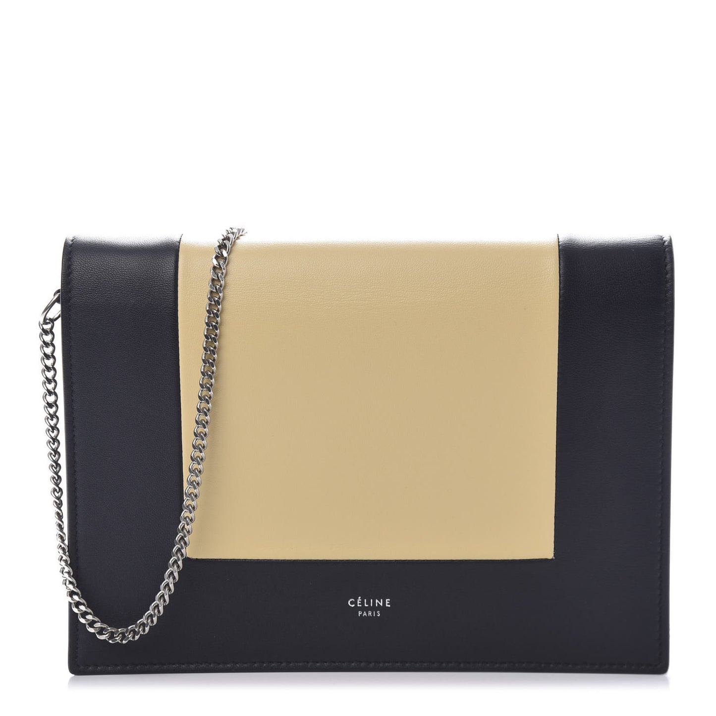 Smooth Lambskin Frame Evening Chain Clutch Beige Black