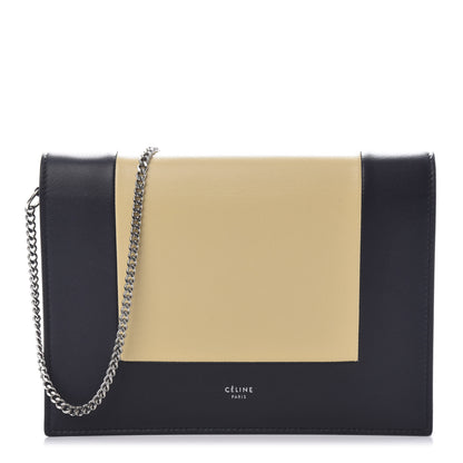 Celine Smooth Lambskin Frame Evening Chain Clutch Beige Black 1 of 9
