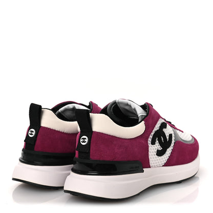 Chanel Mesh Suede Calfskin Womens CC Sneakers 36 White Dark Pink Grey 5 of 10