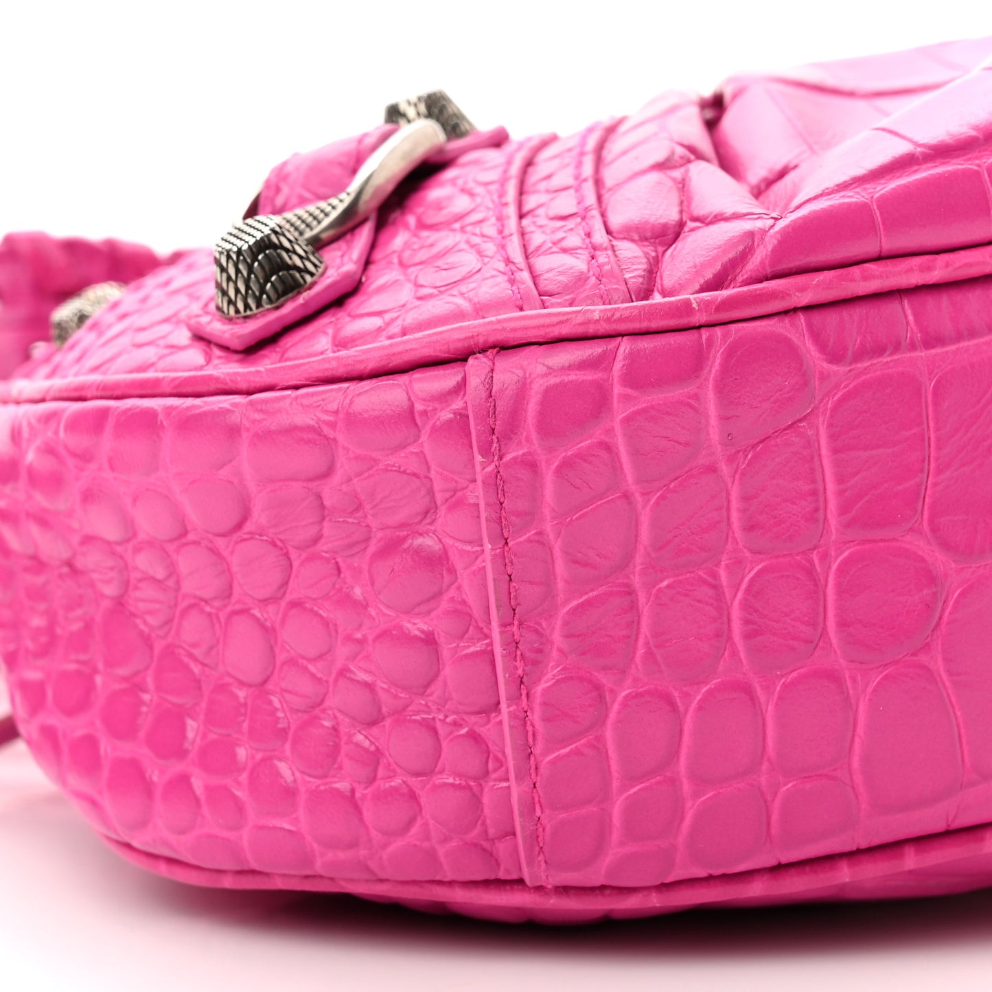 Extra Supple Calfskin Crocodile Embossed XS Le Cagole Shoulder Bag Lipstick Pink