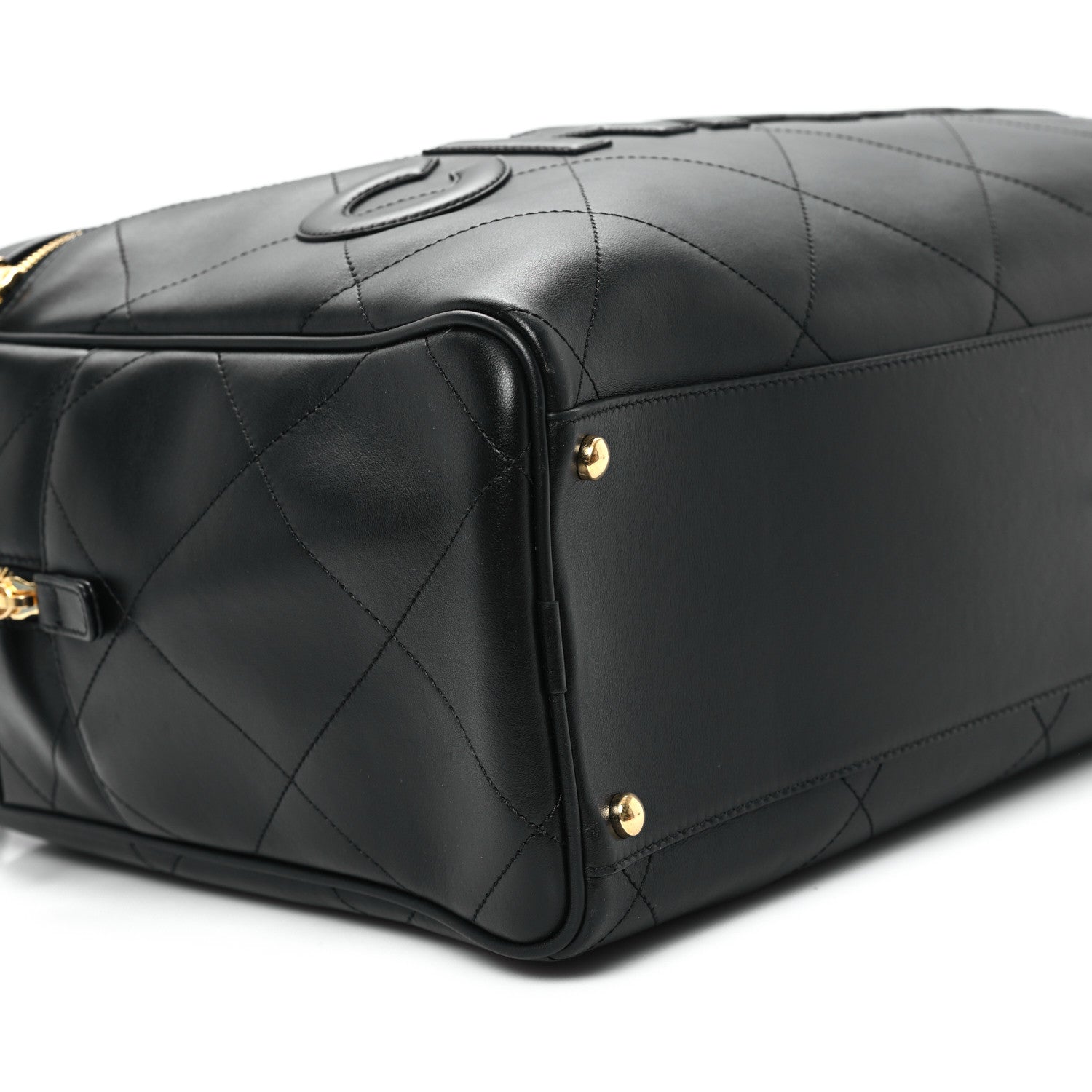 Chanel Calfskin Stitched Maxi Logo Bowling Bag Black 9 of 11