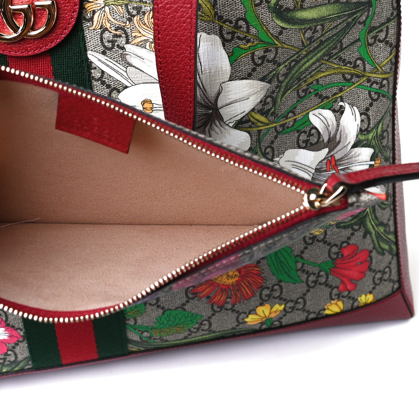 GG Supreme Monogram Flora Web Large Ophidia Tote Red