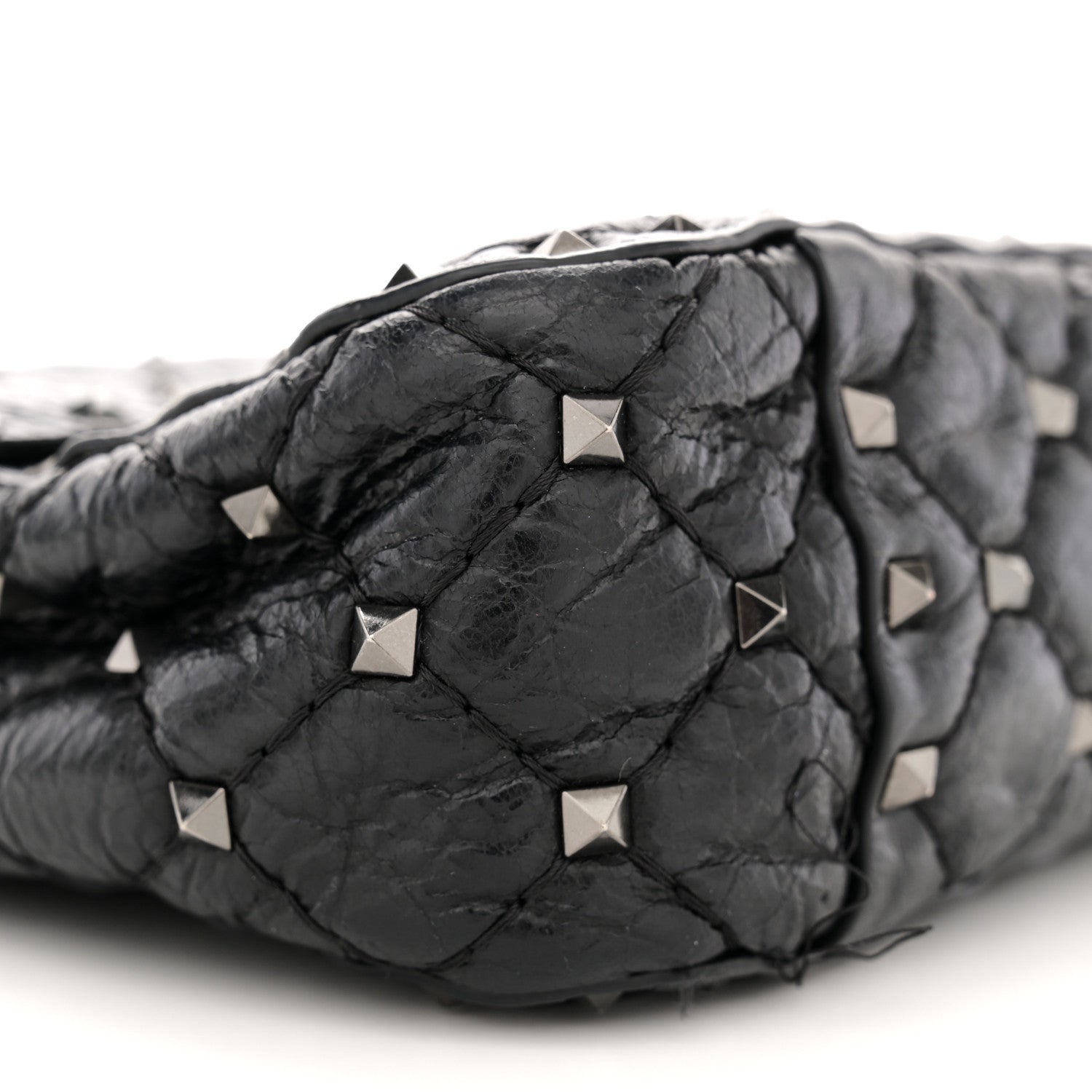 Valentino Garavani Craquele Nappa Medium Rockstud Spike Shoulder Bag Black 8 of 11