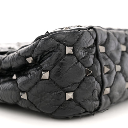 Valentino Garavani Craquele Nappa Medium Rockstud Spike Shoulder Bag Black 8 of 11