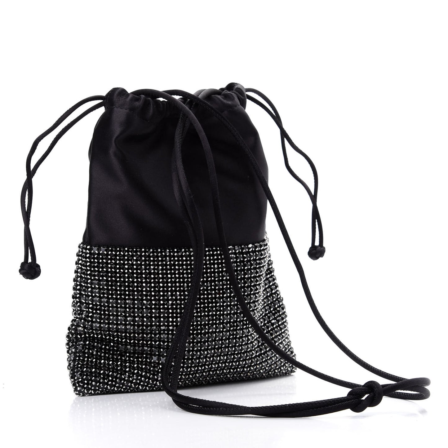 Lambskin Crystal Rhinestone Ryan Mini Drawstring Bag Black
