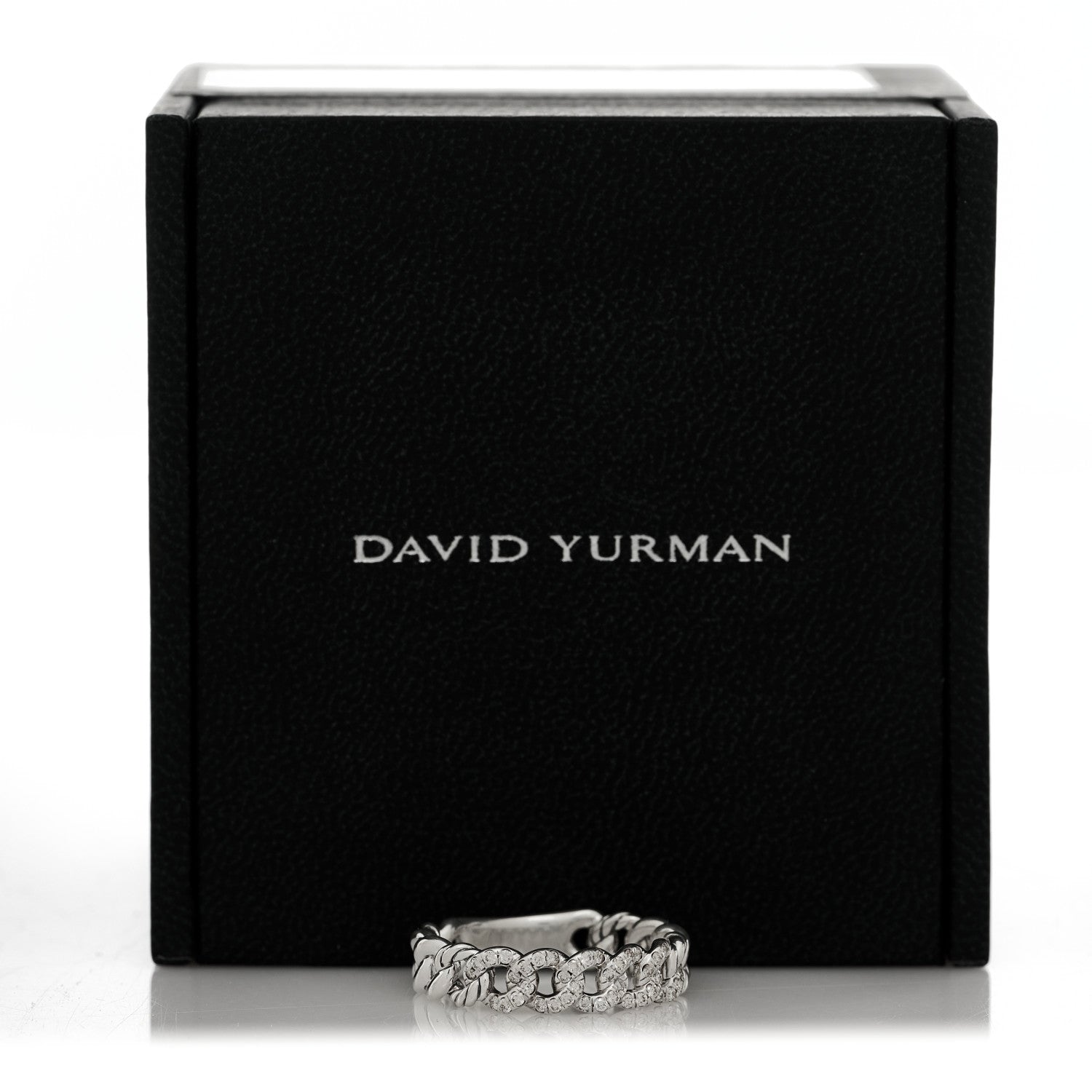 David Yurman Sterling Silver Diamond Narrow Belmont Curb Link Ring 54 7 5 of 5
