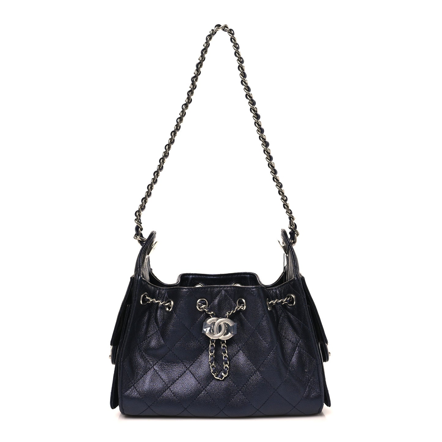 Metallic Caviar Quilted Mini Chanel 25 Handbag Dark Blue