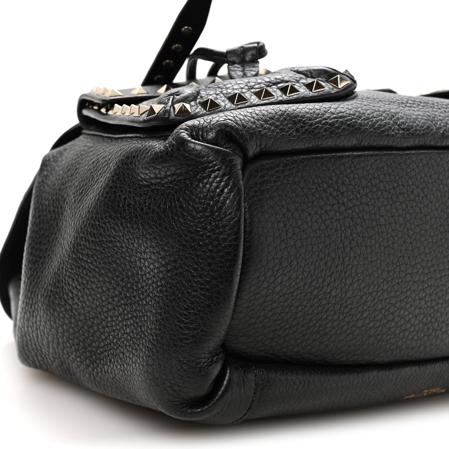 Pebbled Calfskin Rockstud Double Pocket Backpack Black