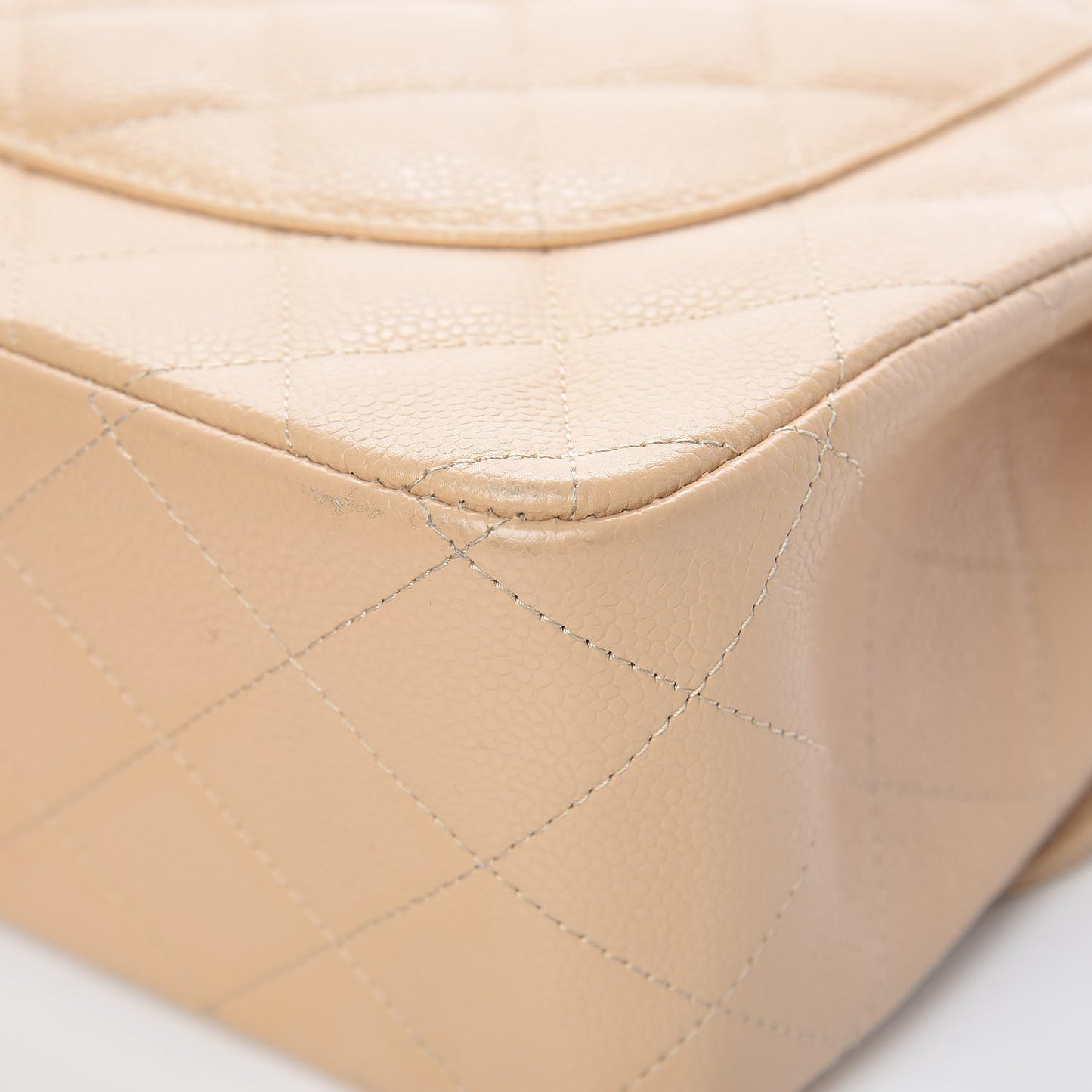 Caviar Quilted Jumbo Double Flap Beige
