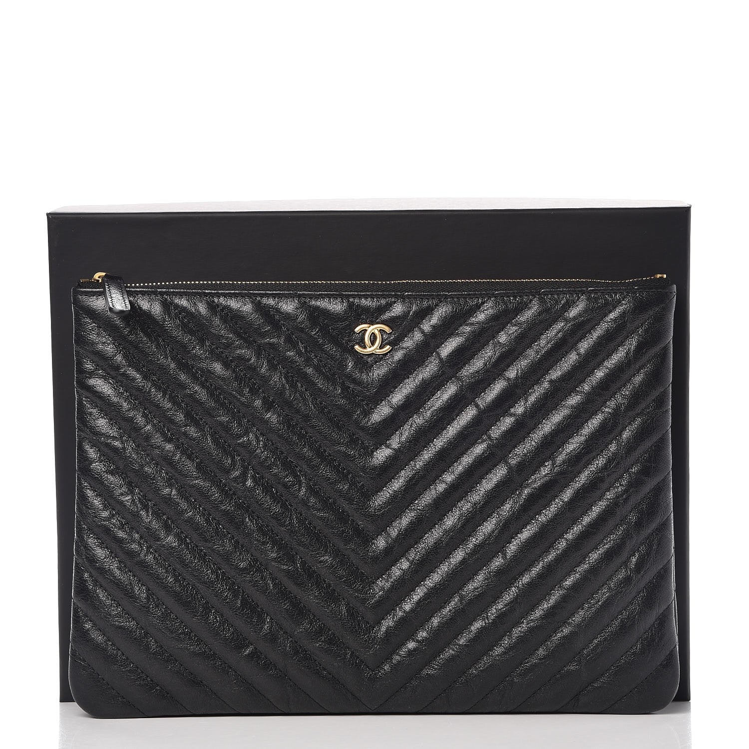 Chanel Crackled Calfskin Chevron Quilted Medium Cosmetic Case Black 8 of 8