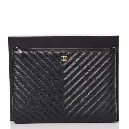 Chanel Crackled Calfskin Chevron Quilted Medium Cosmetic Case Black 8 of 8