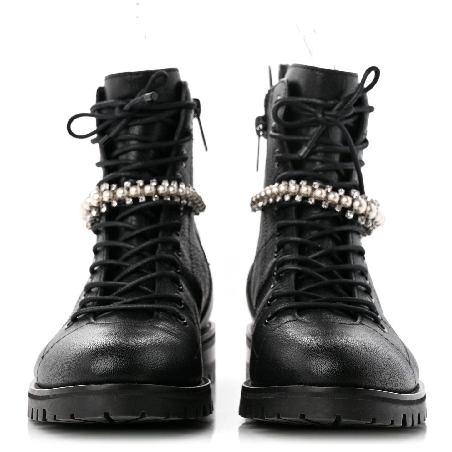 Grained Calfskin Crystal Embellished Cruz Combat Boots 36 Black