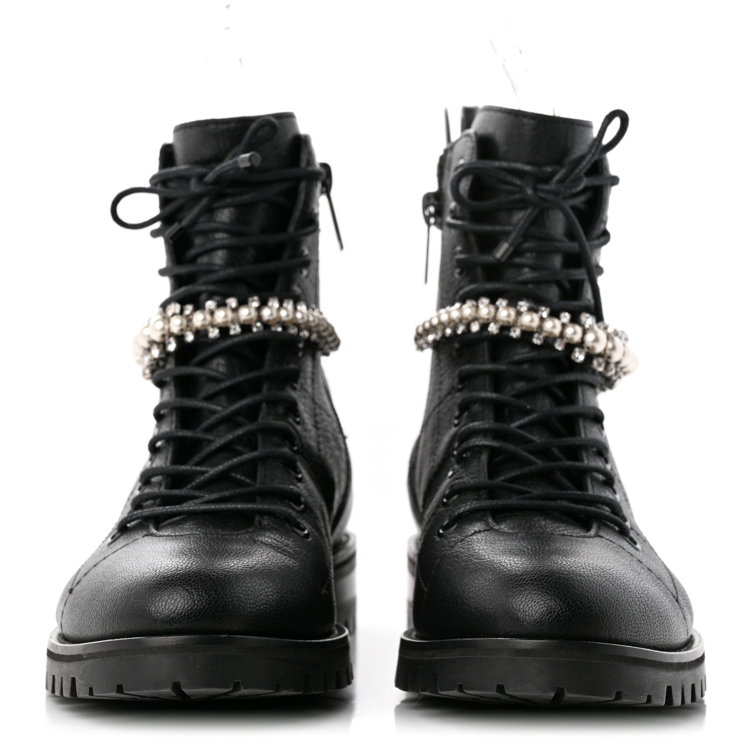 Jimmy Choo Grained Calfskin Crystal Embellished Cruz Combat Boots 36 Black 2 of 8