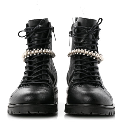 Jimmy Choo Grained Calfskin Crystal Embellished Cruz Combat Boots 36 Black 2 of 8