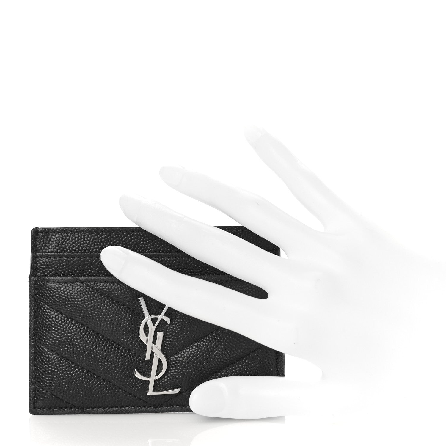 Saint Laurent Grain De Poudre Matelasse Chevron Monogram Credit Card Case Black 2 of 8