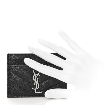 Saint Laurent Grain De Poudre Matelasse Chevron Monogram Credit Card Case Black 2 of 8