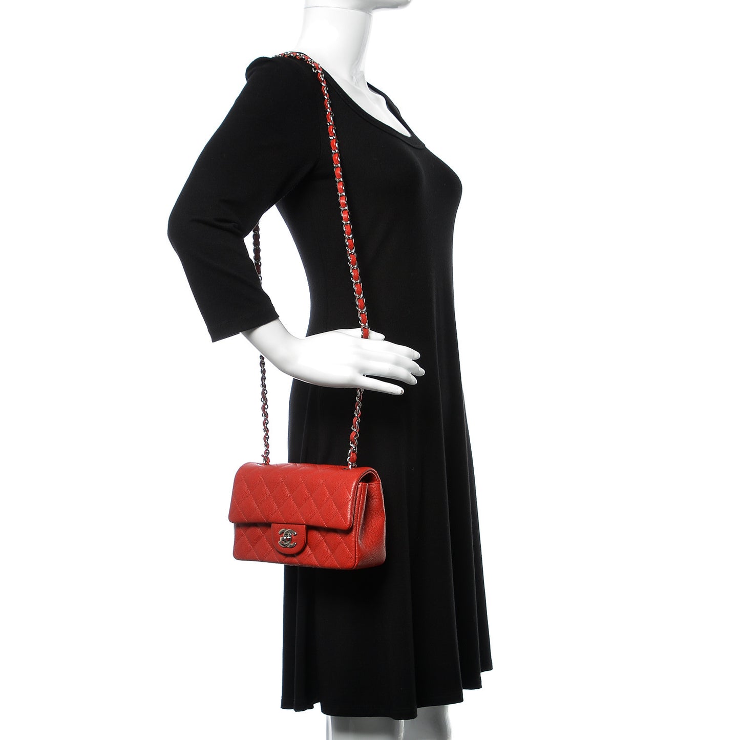 Caviar Quilted Mini Rectangular Flap Red