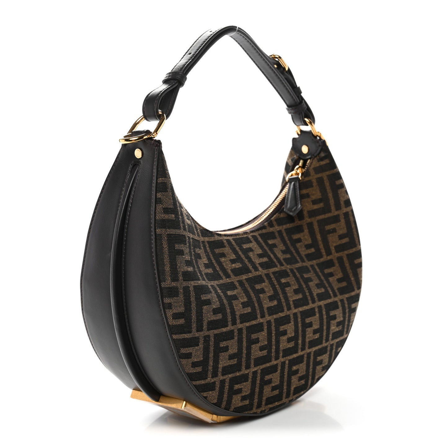 Fabric Jacquard Vitello Grace FF 1974 Small Fendigraphy Hobo Bag Tobacco Moro Ebano