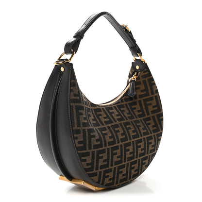 Fendi Fabric Jacquard Vitello Grace FF 1974 Small Fendigraphy Hobo Bag Tobacco Moro Ebano 3 of 10