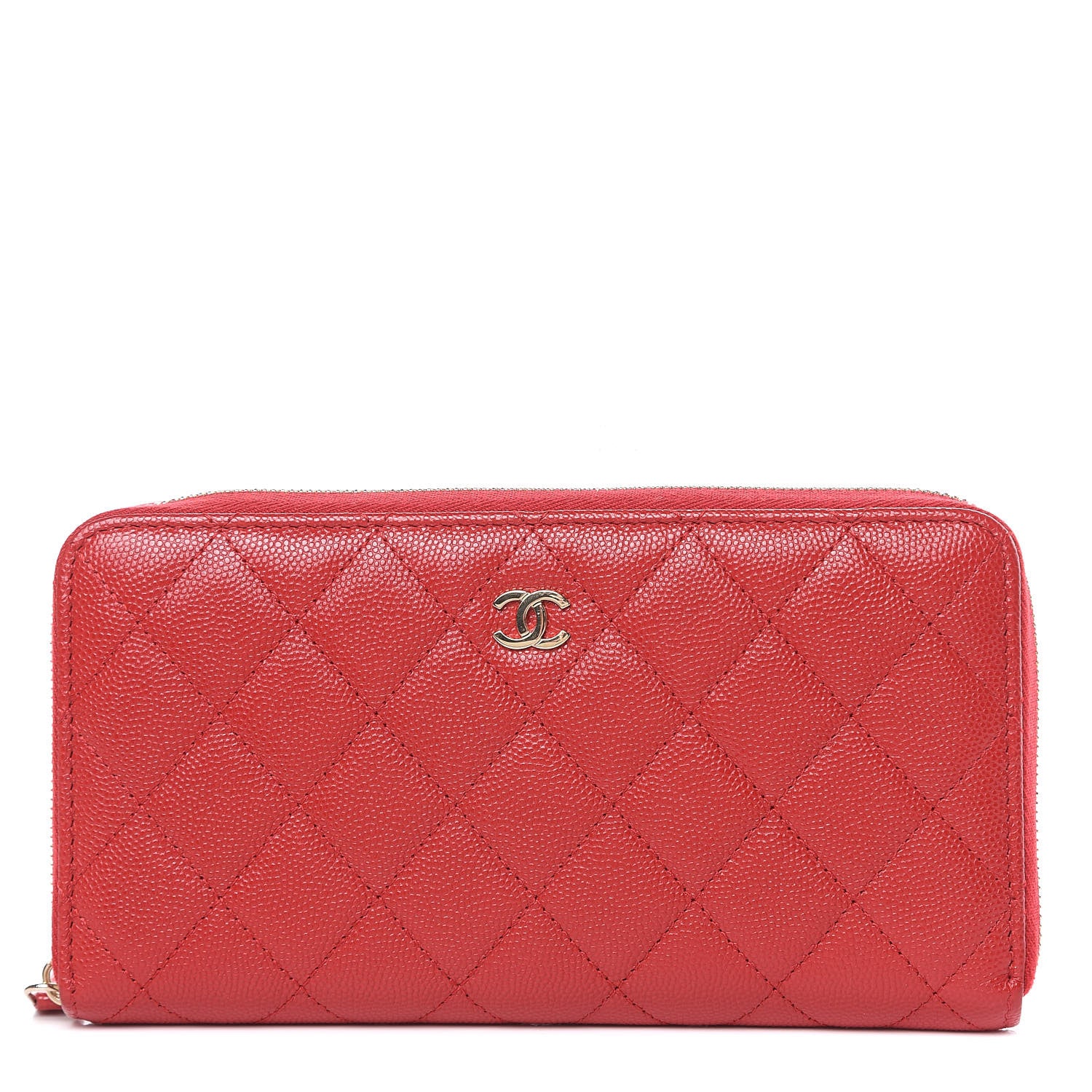 Chanel Caviar Quilted Large Gusset Zip Around Wallet Red 1 of 9