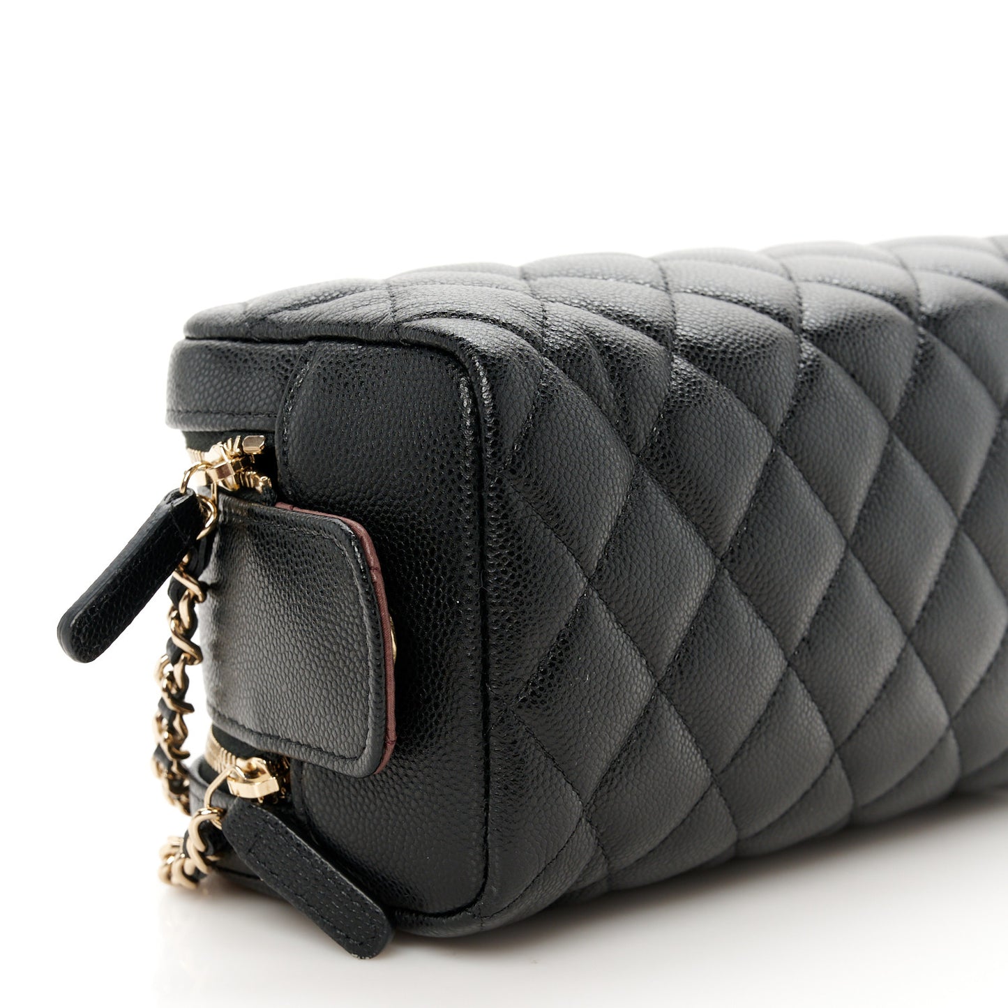 Caviar Quilted Toiletry Case With Chain Black